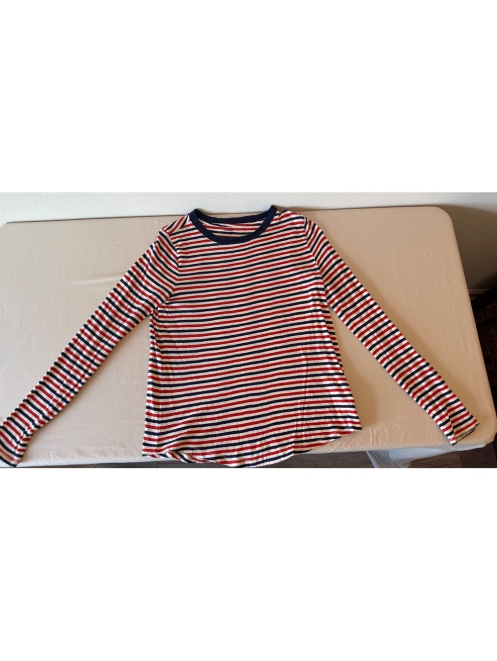 Madewell Women's Small Long-Sleeve Striped Cotton Shirt Red Navy White
